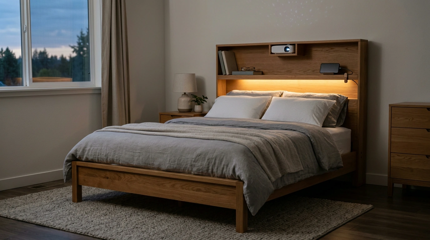 Queen LED Bed Frame: Star Projector, Charging & Storage